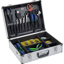 Global Industrial 493402 Global Industrial™ Aluminum Tool Case 18" x 14" x 6" with Tool Panel, Foam and Dividers image.