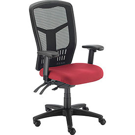 Global Industrial 695521 Interion® Mesh Office Chair With High Back & Adjustable Arms, Fabric, Red image.