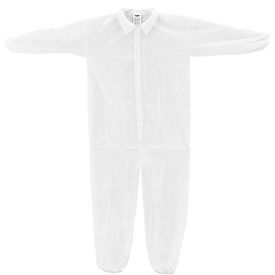 Global Industrial Disposable Polypropylene Coverall, Elastic Wrists/Ankles, WHT, MED, 25/Case