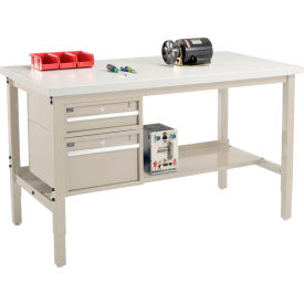 Global Industrial 72 x 30 Production Workbench - Laminate Square Edge - Drawers & Shelf - Tan Global Industrial 72 x 30 Production Workbench - Laminate Square Edge - Drawers & Shelf - Tan