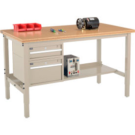 Global Industrial 72 x 36 Production Workbench - Shop Top Square Edge - Drawers & Shelf - Tan