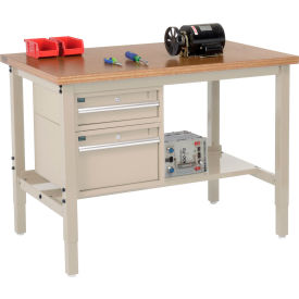 Global Industrial 48 x 30 Production Workbench - Shop Top Square Edge - Drawers & Shelf - Tan