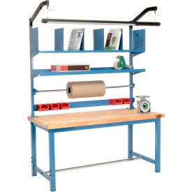 Global Industrial Packing Workbench W/Riser Kit Maple Butcher Block Square Edge 72"W x 30"D 