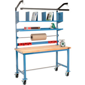 Global Industrial Mobile Packing Workbench W/Riser Kit Butcher Block Square Edge 72"W x 30"D 