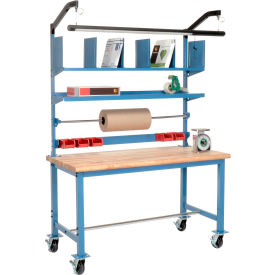 Global Industrial Mobile Packing Workbench W/Riser Kit Butcher Block Safety Edge 72"W x 30"D 