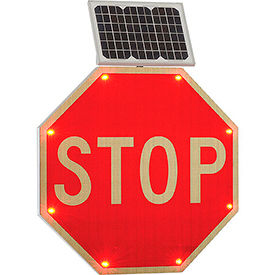 Global Industrial 708312 Global Industrial™ 30" Solar Powered Flashing LED Stop Sign, Octagon image.