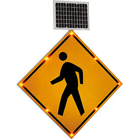 Global Industrial 708313 Global Industrial™ 30" Solar Powered Flashing LED Pedestrian Crossing Sign,  Diamond image.