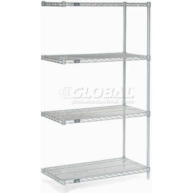 Global Industrial 799064 Nexel® 4 Shelf, Nexelate® Silver Epoxy Wire Shelving Unit, Add On, 36"W x 30"D x 54"H image.