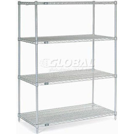 Global Industrial 799073 Nexel® 4 Shelf, Nexelate® Silver Epoxy Wire Shelving Unit, Starter, 48"W x 30"D x 63"H image.