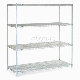 Global Industrial 799074 Nexel® 4 Shelf, Nexelate® Silver Epoxy Wire Shelving Unit, Starter, 60"W x 30"D x 63"H image.