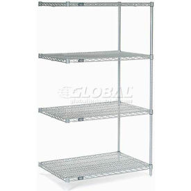 Global Industrial 799080 Nexel® 4 Shelf, Nexelate® Silver Epoxy Wire Shelving Unit, Add On, 36"W x 30"D x 63"H image.