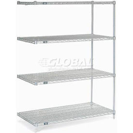 Global Industrial 799081 Nexel® 4 Shelf, Nexelate® Silver Epoxy Wire Shelving Unit, Add On, 48"W x 30"D x 63"H image.