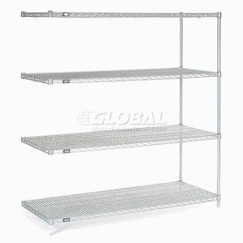 Global Industrial 799082 Nexel® 4 Shelf, Nexelate® Silver Epoxy Wire Shelving Unit, Add On, 60"W x 30"D x 63"H image.