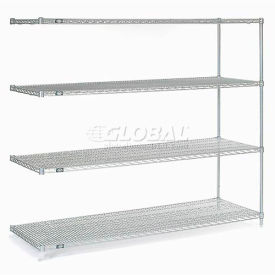 Global Industrial 799083 Nexel® 4 Shelf, Nexelate® Silver Epoxy Wire Shelving Unit, Add On, 72"W x 30"D x 63"H image.
