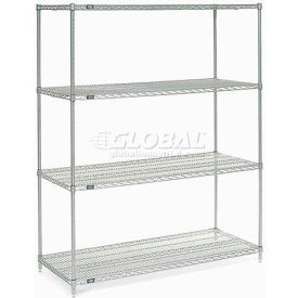 Global Industrial 799090 Nexel® 4 Shelf, Nexelate® Silver Epoxy Wire Shelving Unit, Starter, 60"W x 30"D x 74"H image.