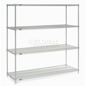 Global Industrial 799091 Nexel® 4 Shelf, Nexelate® Silver Epoxy Wire Shelving Unit, Starter, 72"W x 30"D x 74"H image.