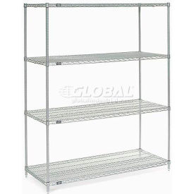Global Industrial 799094 Nexel® 4 Shelf, Nexelate® Silver Epoxy Wire Shelving Unit, Starter, 60"W x 36"D x 74"H image.