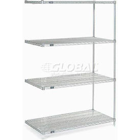 Global Industrial 799097 Nexel® 4 Shelf, Nexelate® Silver Epoxy Wire Shelving Unit, Add On, 48"W x 30"D x 74"H image.
