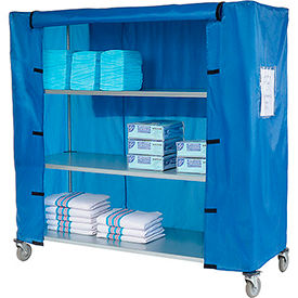 Global Industrial 436933 Nexel® Galvanized Steel Linen Cart with Nylon Cover, 4 Shelves, 60"L x 18"W x 69"H image.