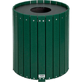 Global Industrial 641323GN Global Industrial™ Recycled Plastic Round Trash Can With Liner, 32 Gallon, Green image.