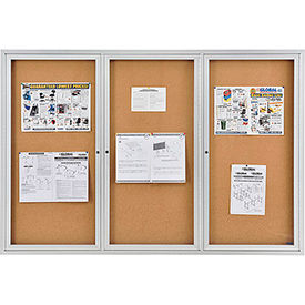 Global Industrial 695542 Global Industrial™ Enclosed Cork Bulletin Board - 72"W x 48"H - 3 Door image.