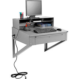 Global Industrial 634177GY Global Industrial™ Wall Mount Shop Desk w/ Pigeonhole Riser, 34-1/2"W x 30"D, Gray image.