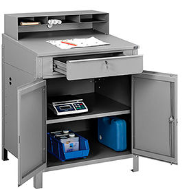 Global Industrial 300912GY Global Industrial™ Cabinet Shop Desk w/ Pigeonhole Riser, 34-1/2"W x 30"D, Gray image.