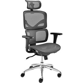 Global Industrial 695544 Interion® Mesh Ergonomic Chair With High Back & Adjustable Arms, Mesh, Gray image.
