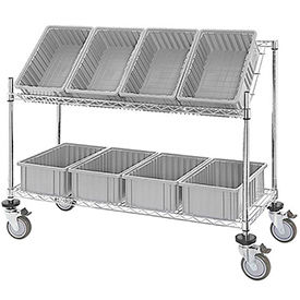 Global Industrial 493427GY Global Industrial™ Easy Access Slant Shelf Chrome Wire Cart, 8 Gray Grid Containers 48Lx18Wx48H image.