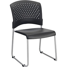 Interion Stacking Chair With Mid Back, Plastic, Black - Pkg Qty 4