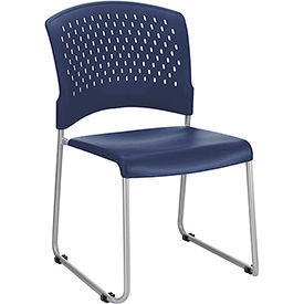 Global Industrial 250606BLA Interion® Stacking Chair With Mid Back, Plastic, Blue image.