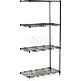 Global Industrial B2273313 Nexel® 4 Shelf, Black Epoxy Wire Shelving Unit, Add On, 48"W x 14"D x 63"H image.