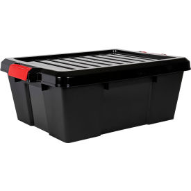 Global Industrial 493488BK Quantum Heavy-Duty Latch Container with Lid 21"Lx15-7/8"x7-3/4"H Black Price Each image.