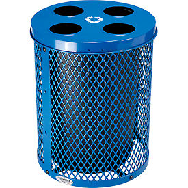 Global Industrial 641367RBL Global Industrial™ Outdoor Steel Diamond Recycling Can With Multi-Stream Lid, 36 Gallon, Blue image.