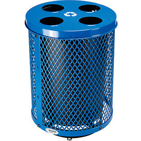 Global Industrial 641367RBLD Global Industrial™ Deluxe Outdoor Steel Diamond Recycling Can W/Multi-Stream Lid, 36 Gal, Blue image.