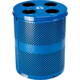 Global Industrial 641368RBL Global Industrial™ Outdoor Perforated Steel Recycling Can W/Multi-Stream Lid, 36 Gallon, Blue image.