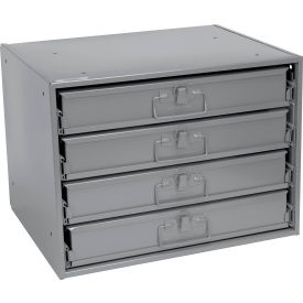 Global Industrial 493498 Durham Steel Compartment Box Rack 20 x 15-3/4 x 15 with 4 Adjustable Divider Compartment Boxes image.