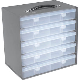 Global Industrial 493512 Durham Steel Compartment Box Rack 13-1/2 x 9-1/8 x 13-1/4 with 5 of 24-Compartment Plastic Boxes image.