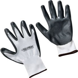 Global Industrial Flat Nitrile Coated Gloves, White/Gray, Large, 1-Pair - Pkg Qty 12