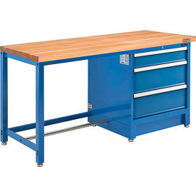 Global Industrial 711141 Global Industrial™ 72Wx30D Modular Workbench, 3 Drawers, Maple Butcher Block Square Edge, Blue image.
