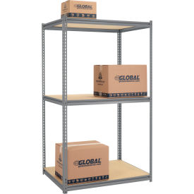 Global Industrial 3 Shelf Extra Heavy Duty Boltless Shelving Z Beam Starter 48Wx24Dx84H Wood Deck