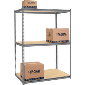 Global Industrial 3 Shelf Extra Heavy Duty Boltless Shelving Z Beam Starter 60Wx24Dx84H Wood Deck