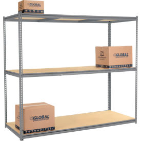 Global Industrial 3 Shelf Extra Heavy Duty Boltless Shelving Z Beam Starter 96Wx24Dx84H Wood Deck