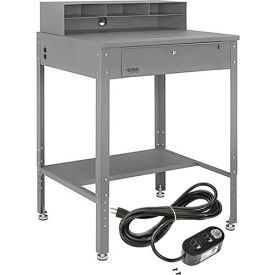 Global Industrial 319392AKIT Global Industrial™ Flat Surfaced Shop Desk w/ Riser & Outlets, 34-1/2"W x 30"D, Gray image.