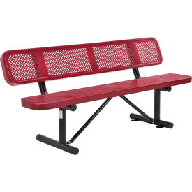 Global Industrial 6' Outdoor Steel Picnic Bench w/ Backrest, Perforated Metal, Red