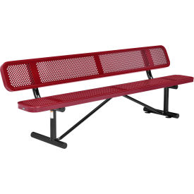 Global Industrial 8' Outdoor Steel Picnic Bench w/ Backrest, Perforated Metal, Red