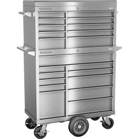 INDEPENDENT DESIGN INC  FMPS4121MC Champion FMPS4121MC FMPro Stainless Steel 41"x20-1/4"x66-3/4" 21 Drawer Chest & Roller Cabinet Combo image.
