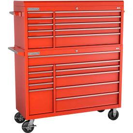 INDEPENDENT DESIGN INC  FMP5421RC-RD Champion FMP5421RC-RD FMPro 54"W x 20"D x 66-1/8"H 21 Drawer Red Chest & Roller Cabinet Combo image.