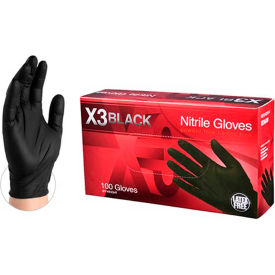 Ammex Corp BX346100 Ammex® BX34 Powder-Free Industrial Grade Nitrile Gloves, Black, 3 MIL, Textured, Large image.