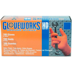 Ammex Corp GWON42100 Ammex® GWON Gloveworks Industrial Grade Textured Nitrile Gloves, Powder-Free, Orng, S, 100/Box image.
